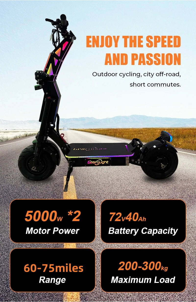 New 15000W 10000W 72V/50Ah/60Ah/100Ah Dual Motor 14 Inch Wheel Foldable E Scooter Long Range Off Road Scooter Electric