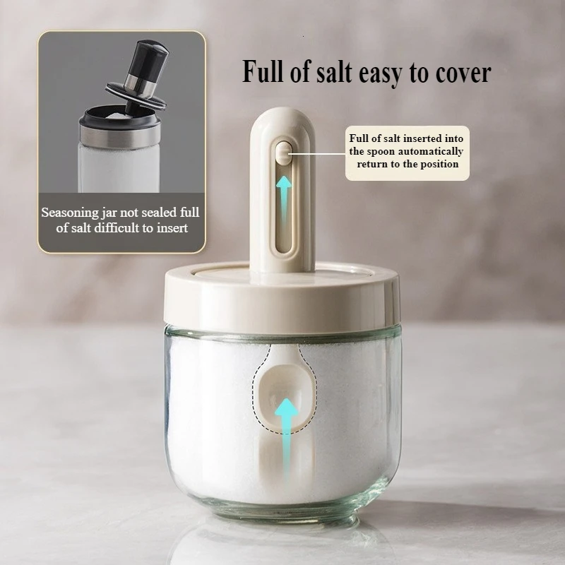 1PC Glass Spice Jar Sugar Bowl Airtight Lid Salt Storage Container Telescopic Salt and Pepper Shakers Seasoning Organizer