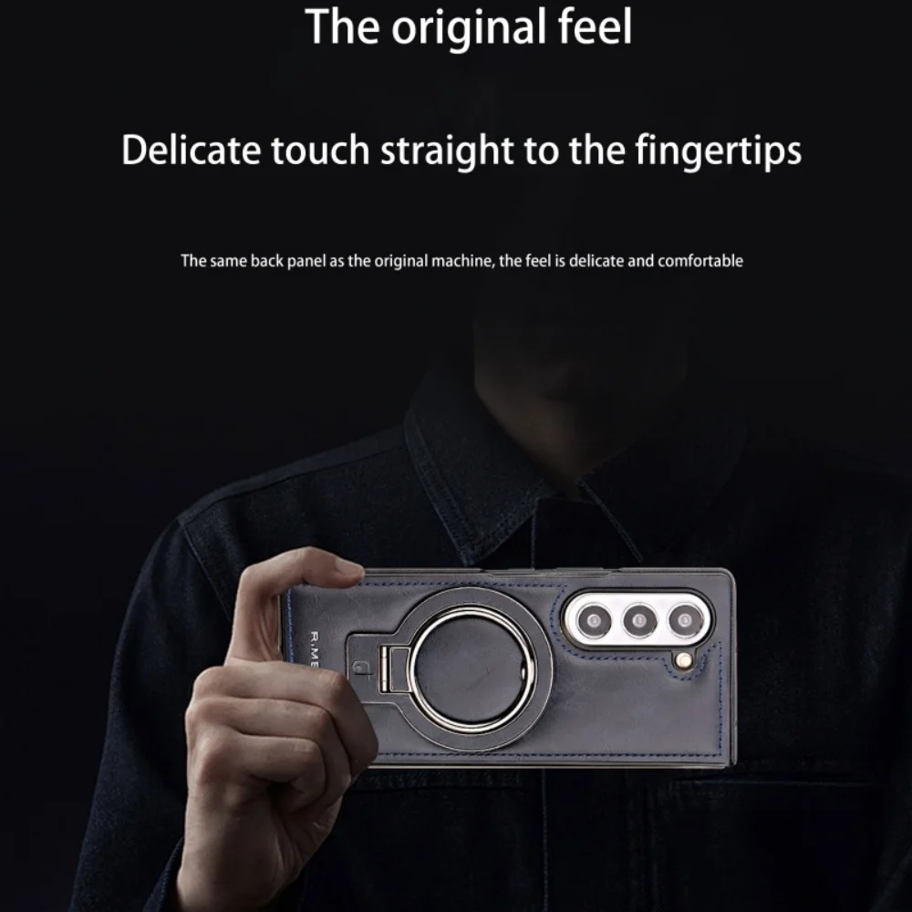 Magnetic Ring Holder Leather Case with MagSafe Compatibility for Wireless Charging - Shockproof Cover