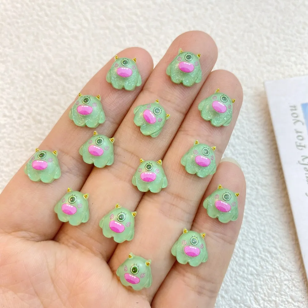 50Pcs New Cute Resin Mini Cartoon Animal Green Ghost Series Flat Back Manicure Parts Embellishments For Hair Bows Accessories 6