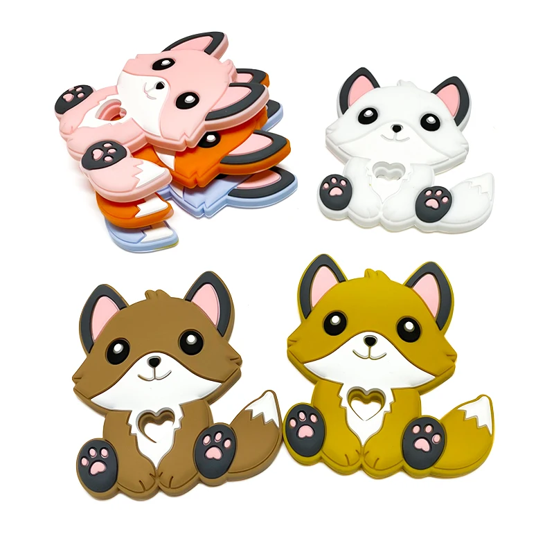 Silicone Teething Toys Cartoon Squirrel Head Animal Food Grade DIY Baby Teether Toy Accessories Ring 1/3/10pcs