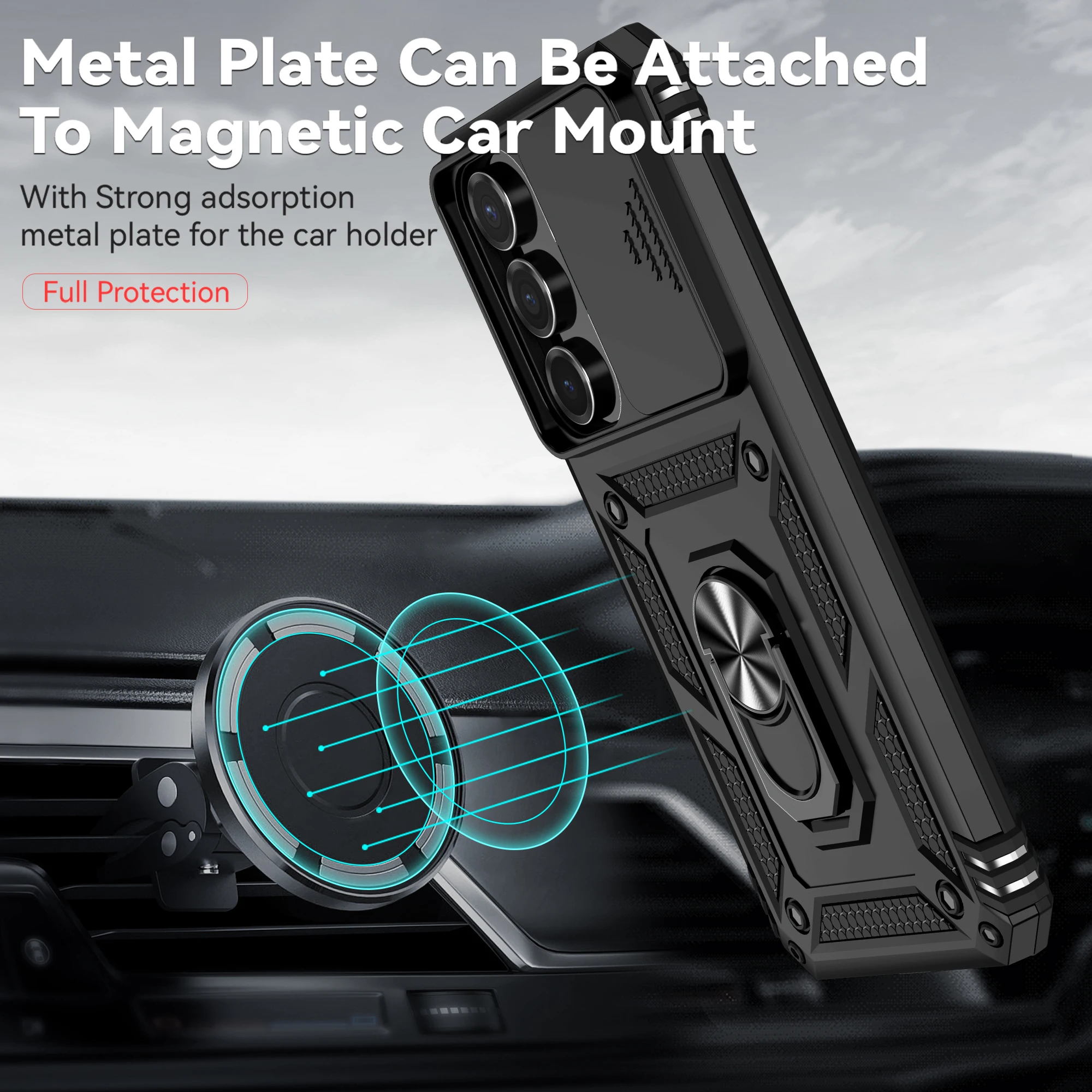 Shockproof Armor Case with Ring Holder and Lens Protection – Enhanced Durability Cover