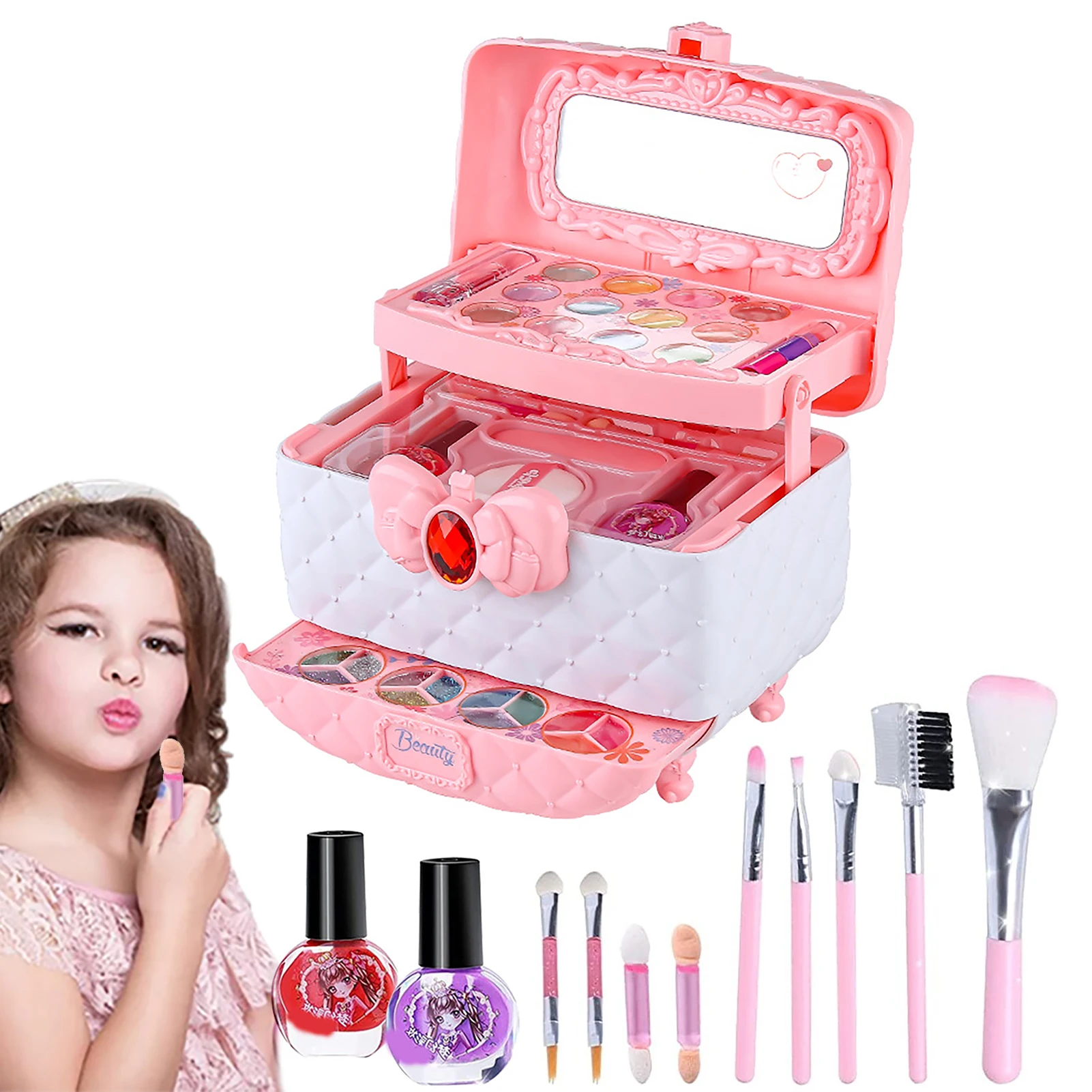 Kit de maquillaje infantil para niñas, lavable, disfraz de belleza