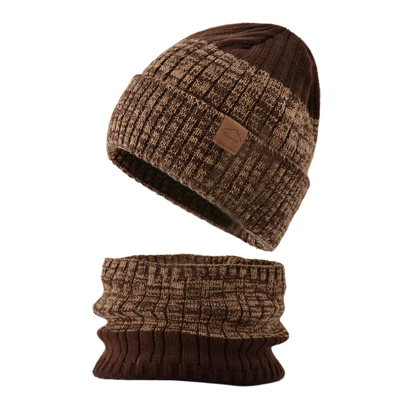 Men's Winter Keep Warm Beanie Scarf Set Women Fleece Lining Woolen Yarn Hat Knit Neck Gaiter Color Gradient Unisex Design New in