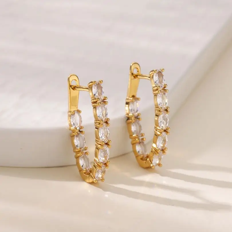 Cubic Zircon Oval Hoop Earrings for Women