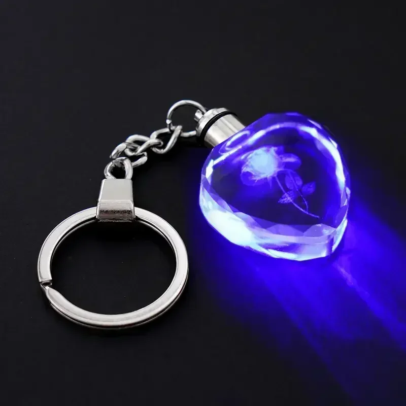 Free Crystal Keyring with LED Light inside Engrave any Design Crystal Key Family Photo DIY Birthday Gifts