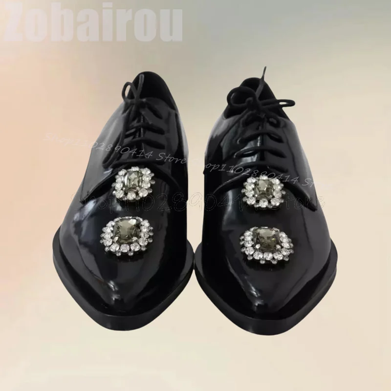 

Crystal Flower Black Pointed Toe Strappy Men Shoes Fashion Lace Up Male Shoes Luxurious Handmade Party Wedding Men Dress Shoes