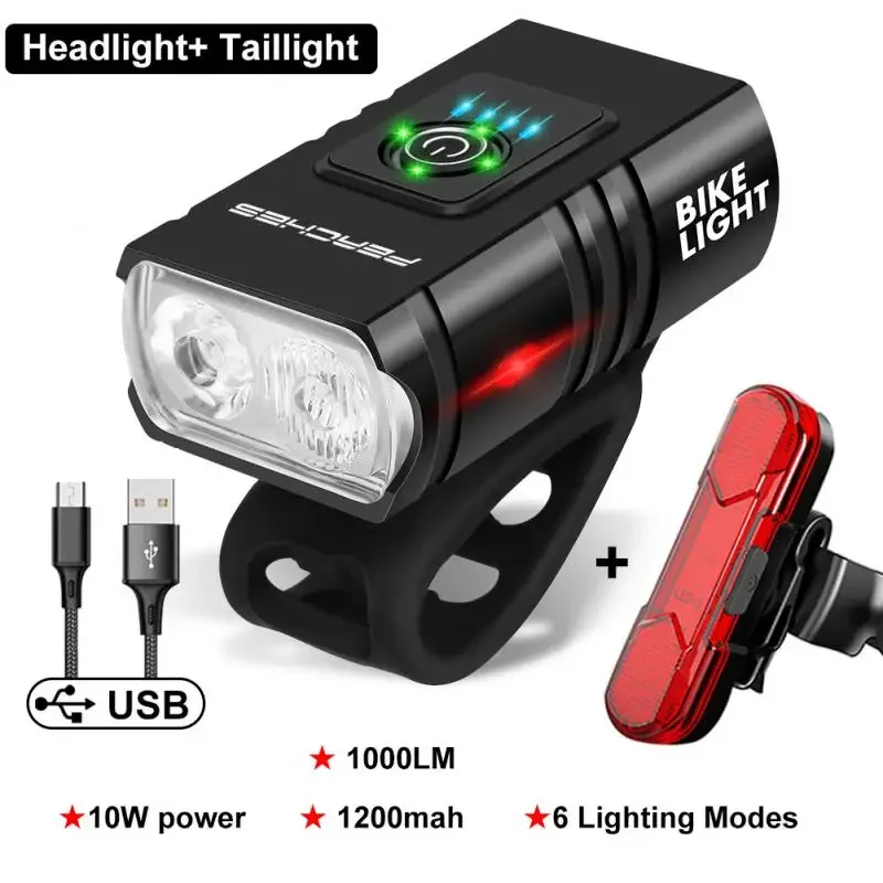 ROCKBROS Phares de vélo rechargeables USB-C 10 000 mAh - 3000 lumens - Plus de 24 heures d'autonomie - Étanche IPX6 - Noir