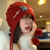 Bohemian Tassel Knitted Hat for Women Flower Crocheted Beanies Autumn Winter Warm Ear Protection Cap Girls Fashion Woolen Bonnet 1