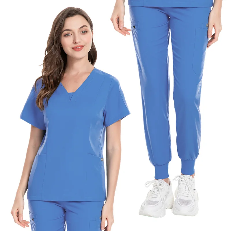 

V-neck split-type surgical suit Unisex hospital scrub set nurse short sleeved work clothes dentist pharmacy clinic work uniform