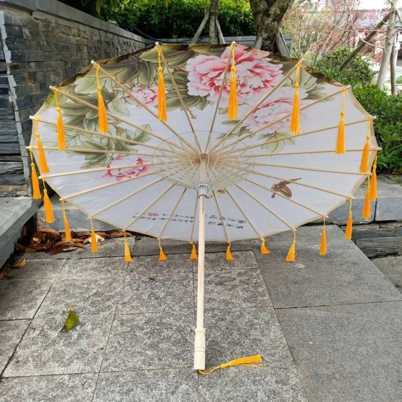 Satin Cloth Umbrella for Women, Tassel Umbrella, Chinese knot Pendant, Oil Paper Umbrella, Photography Props, Classical Pendant