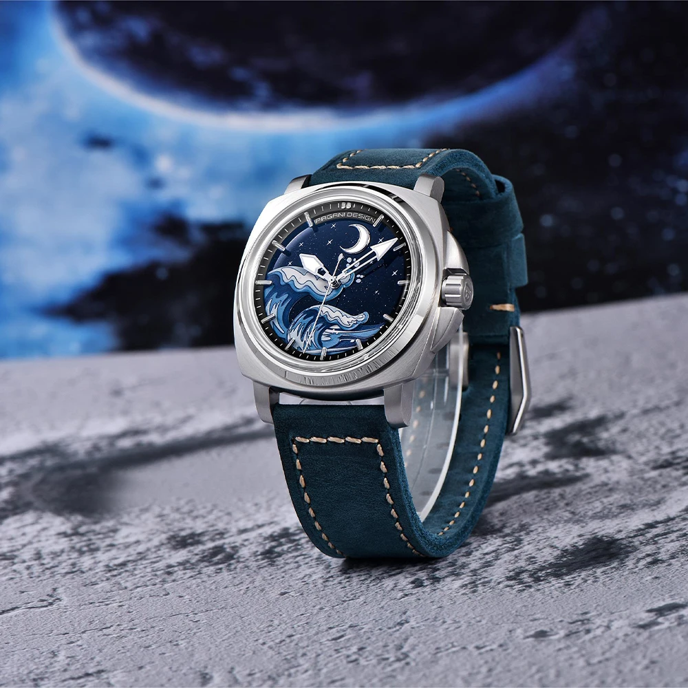 Pagani Design 2025 new 43MM men's automatic mechanical watch Nh35 sapphire luminous C3 leather waterproof 10Bar reloj hombre