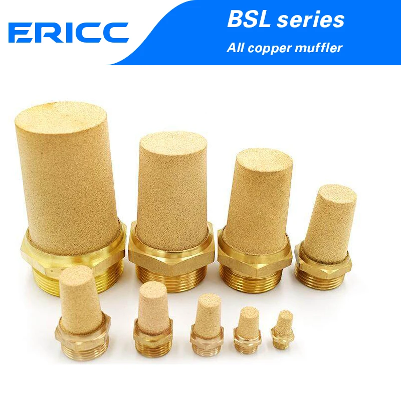 วาล์วโซลินอยด์นิวเมติกแบบมีตัวเก็บเสียง 10 ชิ้น รุ่น BSL-01/02/03/04/M5 ตัวเก็บเสียงทองแดง หัวยาว 1