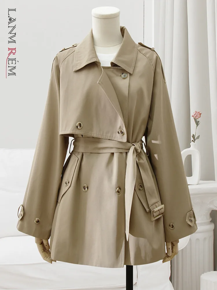 

LANMREM Khaki Trench Coat For Women Lapel Double Breasted Belt Fashion Windbreaker Female Streetwear Clothes 2024 Autumn 32A358