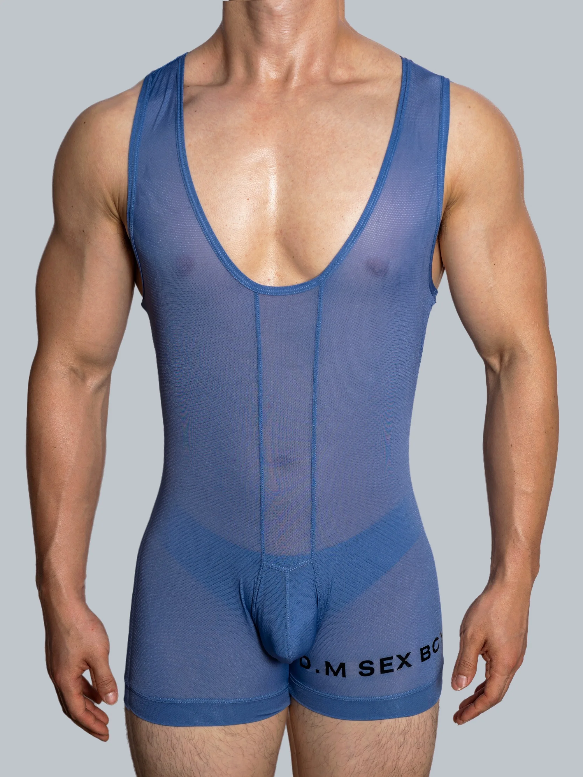 men jumpsuit thin ice silk breathable Shapewear mesh boxer pants trendy personality transparent suspenders summer