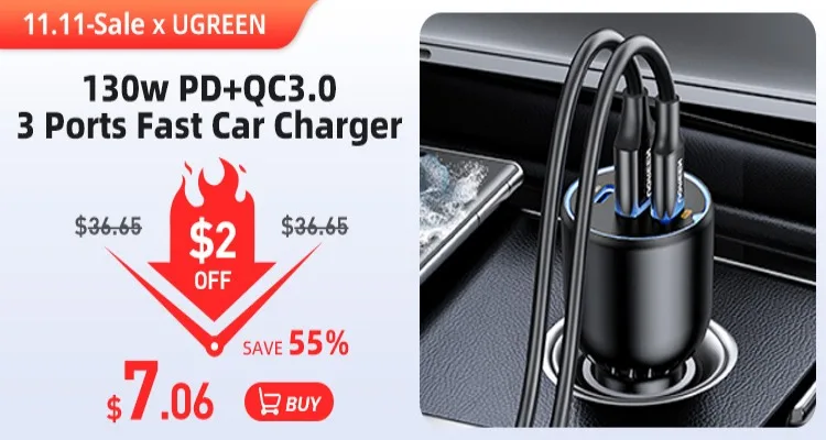 UGREEN 30W Car Charger Dual Port QC 4.0 3.0 Fast Charging For iPhone 14 13 12 Xiaomi Huawei Samsung Supercharge Type C Charger
