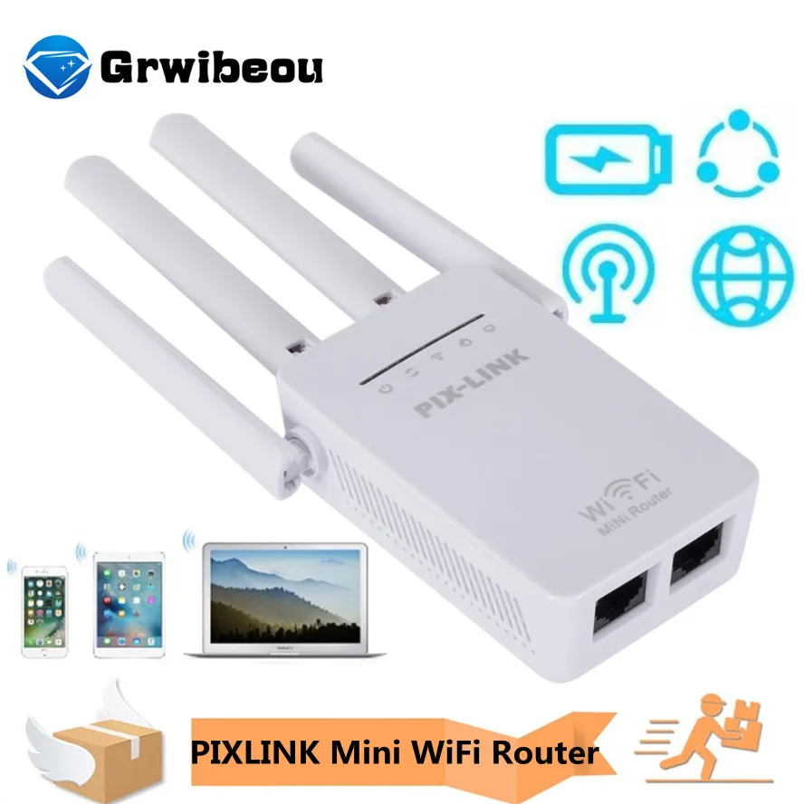 wifi extenders signal booster for home Grwibeou PIXLINK 300Mbps WiFi Router Wireless Wifi Repeater WiFi Extender Home Long Range 4 External Antennas WiFi Router Mode amplifier for internet signal