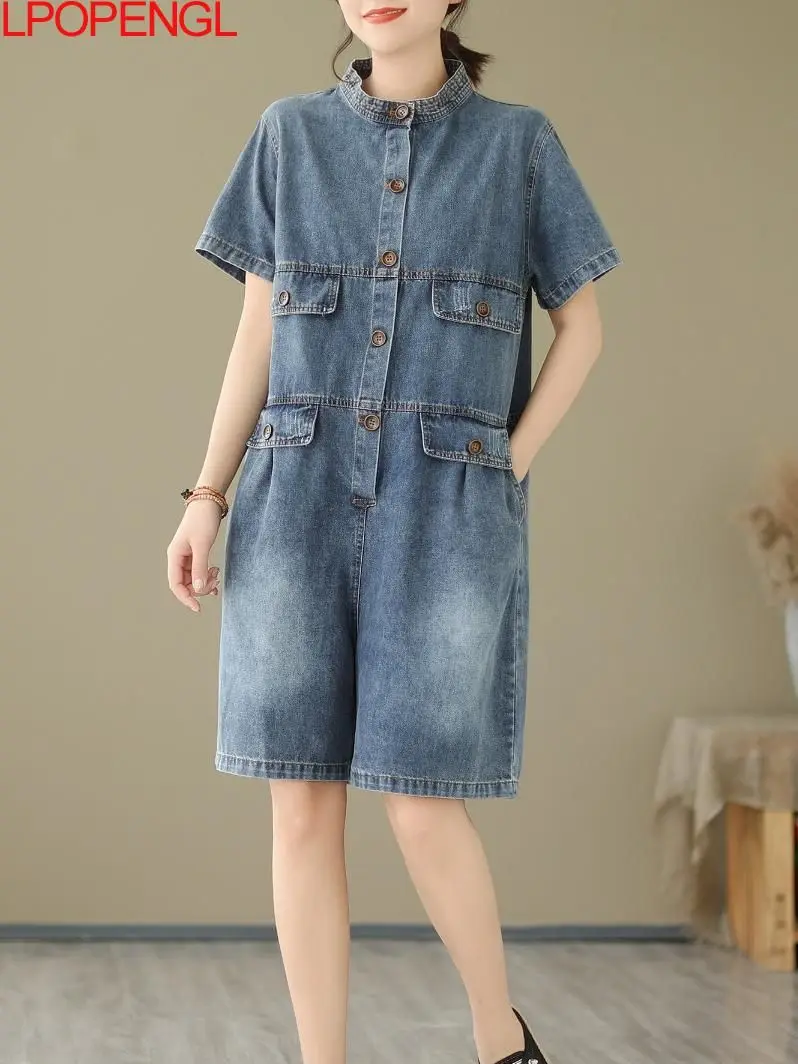 

Denim Jumpsuit Women's Small Stature 2023 Summer New Fashionable And Westernized Age Reducing Jumpsuit Wide Leg Shorts