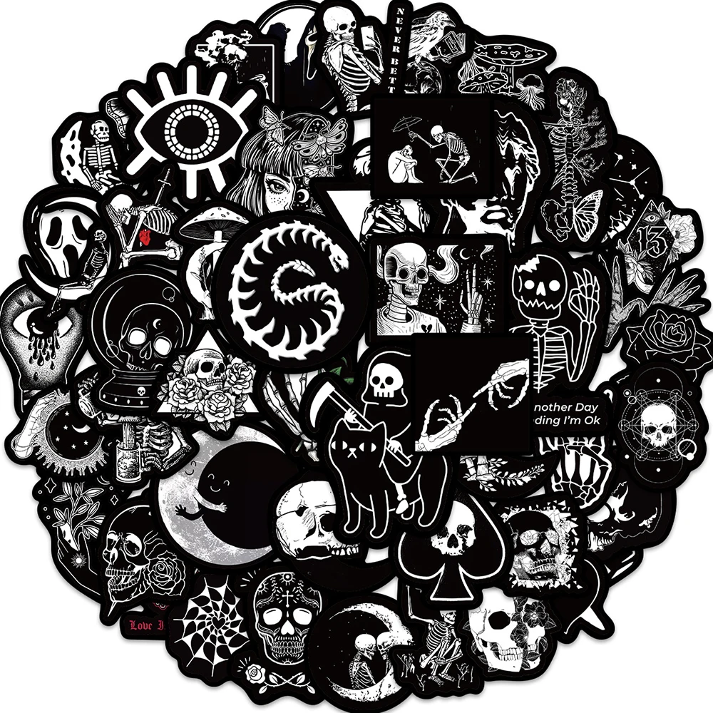 

10/30/50pcs Skull Moon Gothic Stickers Horror Cartoon Sticker Notebook Laptop Skateboard Car Bike Motorcycle Waterproof Decals
