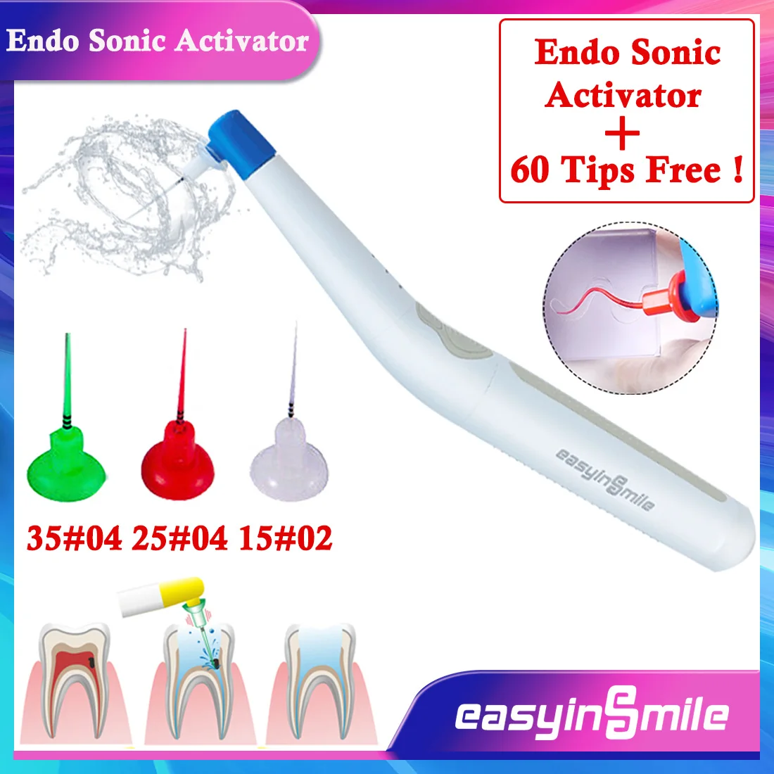 

EASYINSMILE Dental Endo Root Tips Control Activator Sonic Irrigator Ultrasonic Easydo System + 60 Pcs Tip Free