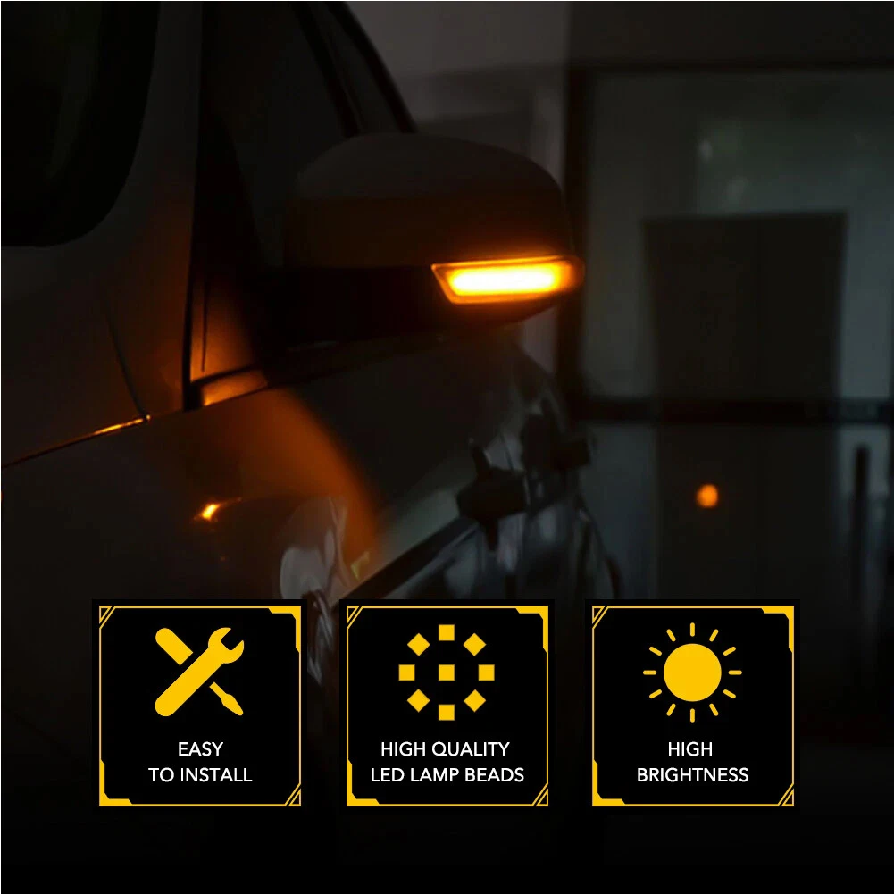 2PCS LED Mirror Turn Signal Light Dustproof Side Mirror Indicator Lamp 12V Flowing Water Blinker Flashing Light Car Accessories