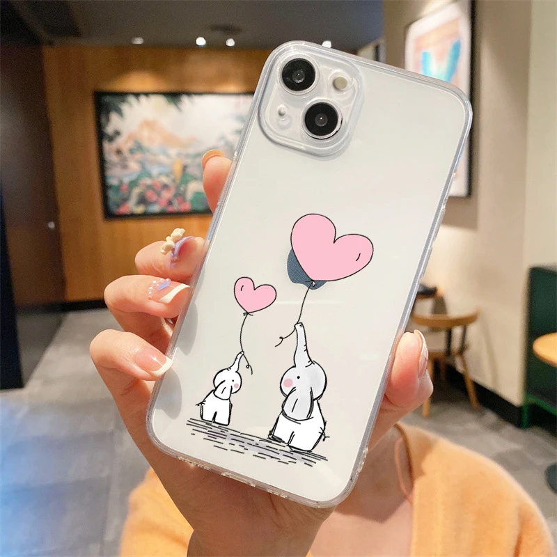 Silicone Clear Cover Cartoon Luxury Couple Style Phone Case