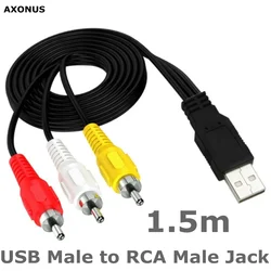 High - Quality USB to 3RCA Cable - USB 2.0 to 3 RCA Male Stereo Audio and Video Adapter - 1.5m