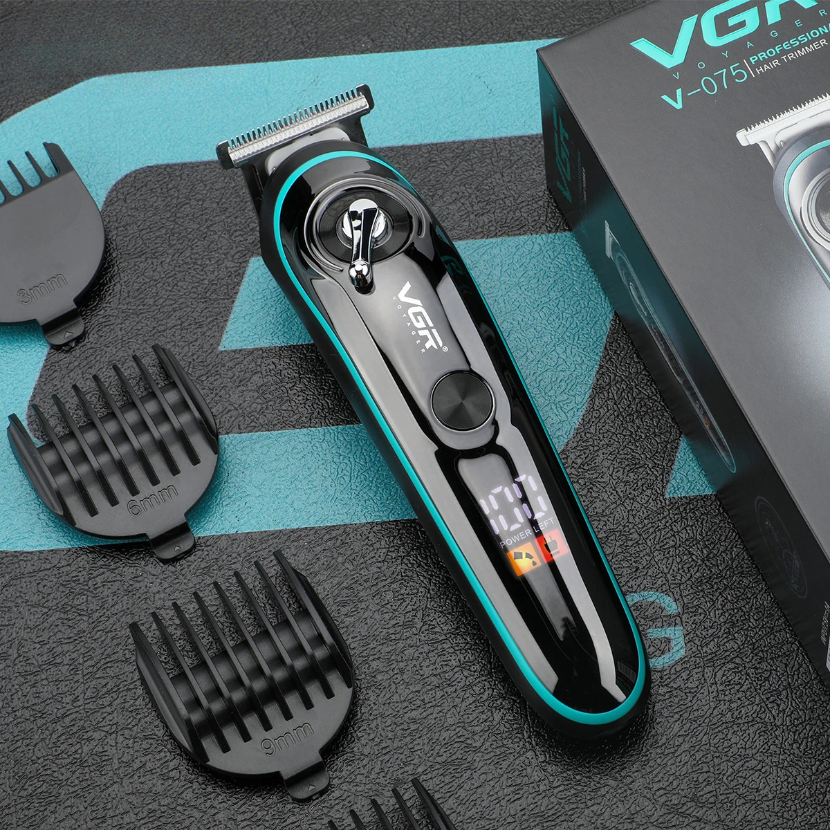 Electric Hair Clipper VGR075 Rechargeable Men Grooming Trimmer For Barber Shop White Engraved Digital Display Haircut Tool