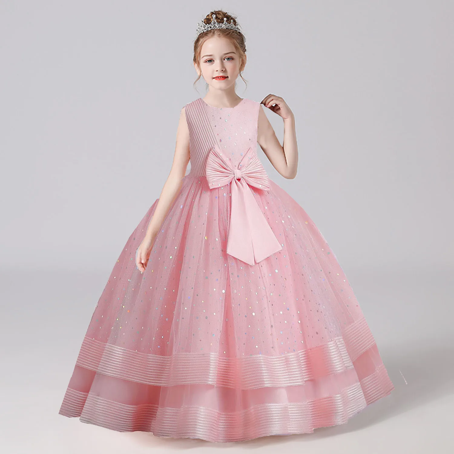 Shiny Toddler Little Big Girls Star Appliqued Wedding Flower girl Birthday Party Pageant Formal Long Dress 2