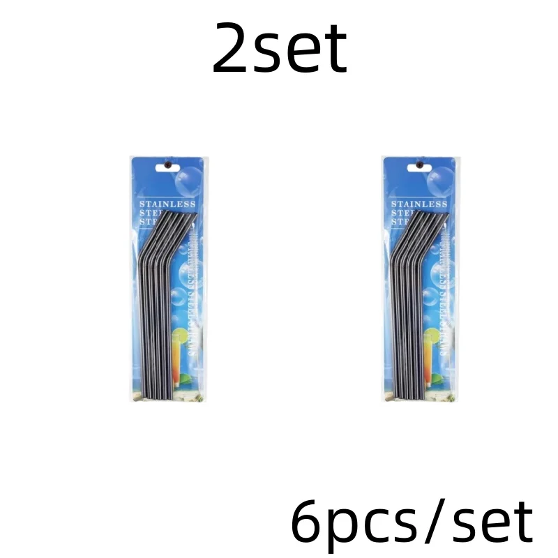Set of 6 Reusable Stainless Steel Drinking Straws with Cleaning Brush and Carrying Case - Eco-Friendly Party and Bar Accessory