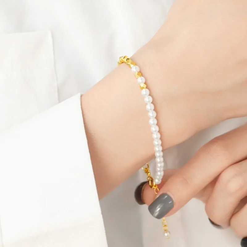 Mini Baroque Half Gold & Pearl Bracelet for Women Ladies Gold Color Anniversary Jewelry Suitable For Daily Wear Gifts