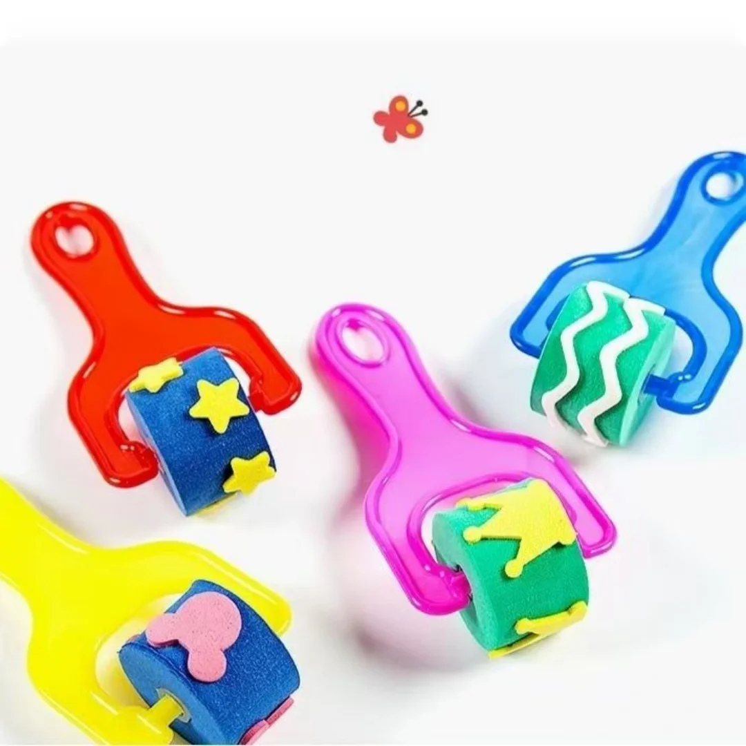 패턴 롤러 스탬프, 롤러 브러쉬, 스펀지 브러쉬 4종 세트, DIY 페인팅, 낙서..