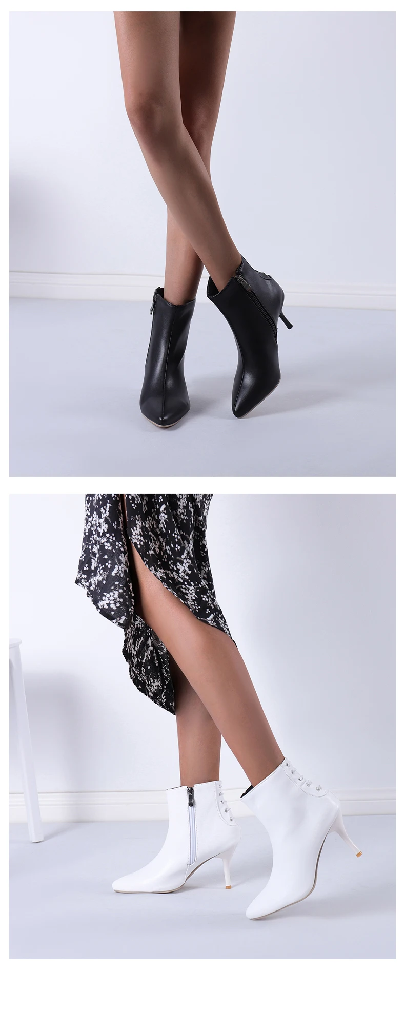 Rote Damenstiefel, kurze Stiefel, weiß, schwarz, elegantes Damengeschenk, luxuriöser Designer-Stil, neue Damen-Stiefeletten für Herbst und Winter, hohe Absätze, spitzer Zehenbereich, Stiletto-Absatz, Reißverschluss-Sti – Detail 5