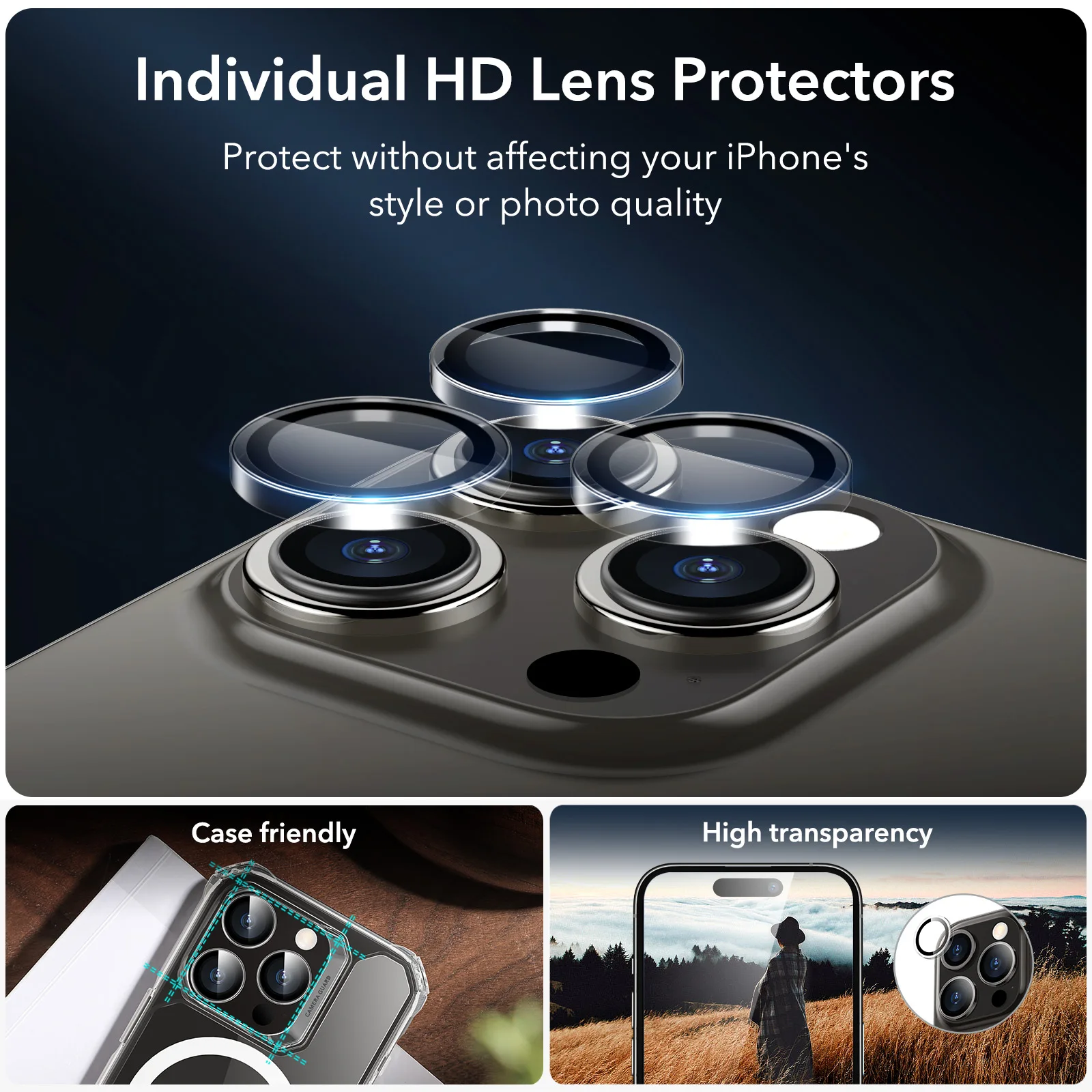 ESR 3PCS Anti-Peeping Screen Protector for iPhone 15 Pro Max Full Coverage Tempered Glass for iPhone 15 Pro Film Set for 15