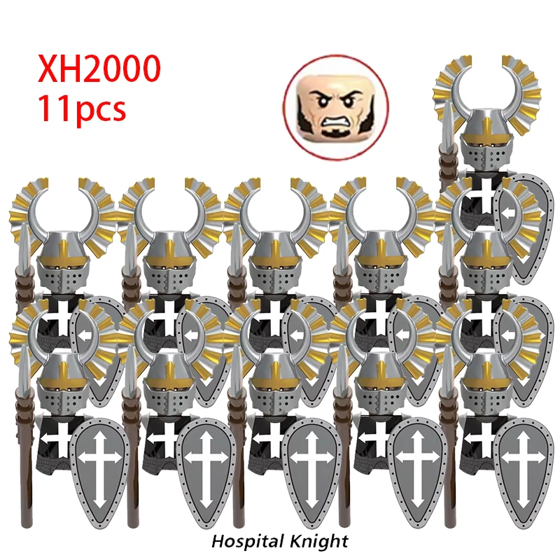 11pcs 중세 고대 무거운 기갑 기사 기사 십자군 군사 Soildiers 무기 모델 빌딩 블록 어린이 장난감