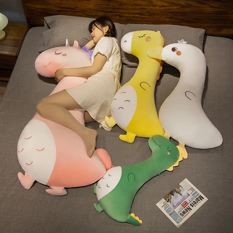 Hot 1pc 80-130cm Giant Plush Toy Adorable Stuffed Dinosaur Goose Giraffe Unicorn Long Throw Pillow Bed Sleep Cushion Girls Gift pen organizer for desk unicorn pencil case office supplies adorable student gift