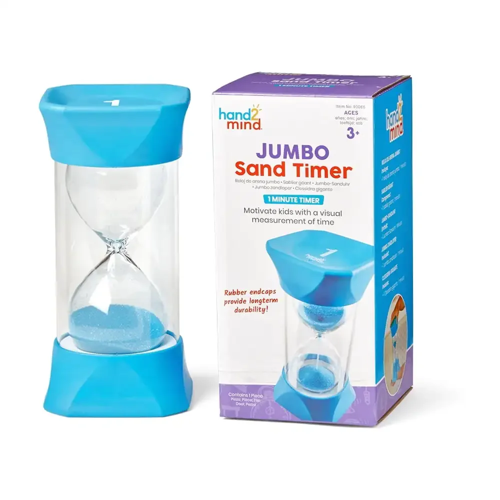 

Hand2mind, синие песочные таймеры Jumbo, песочные часы 1 минута с резиновыми колпачками