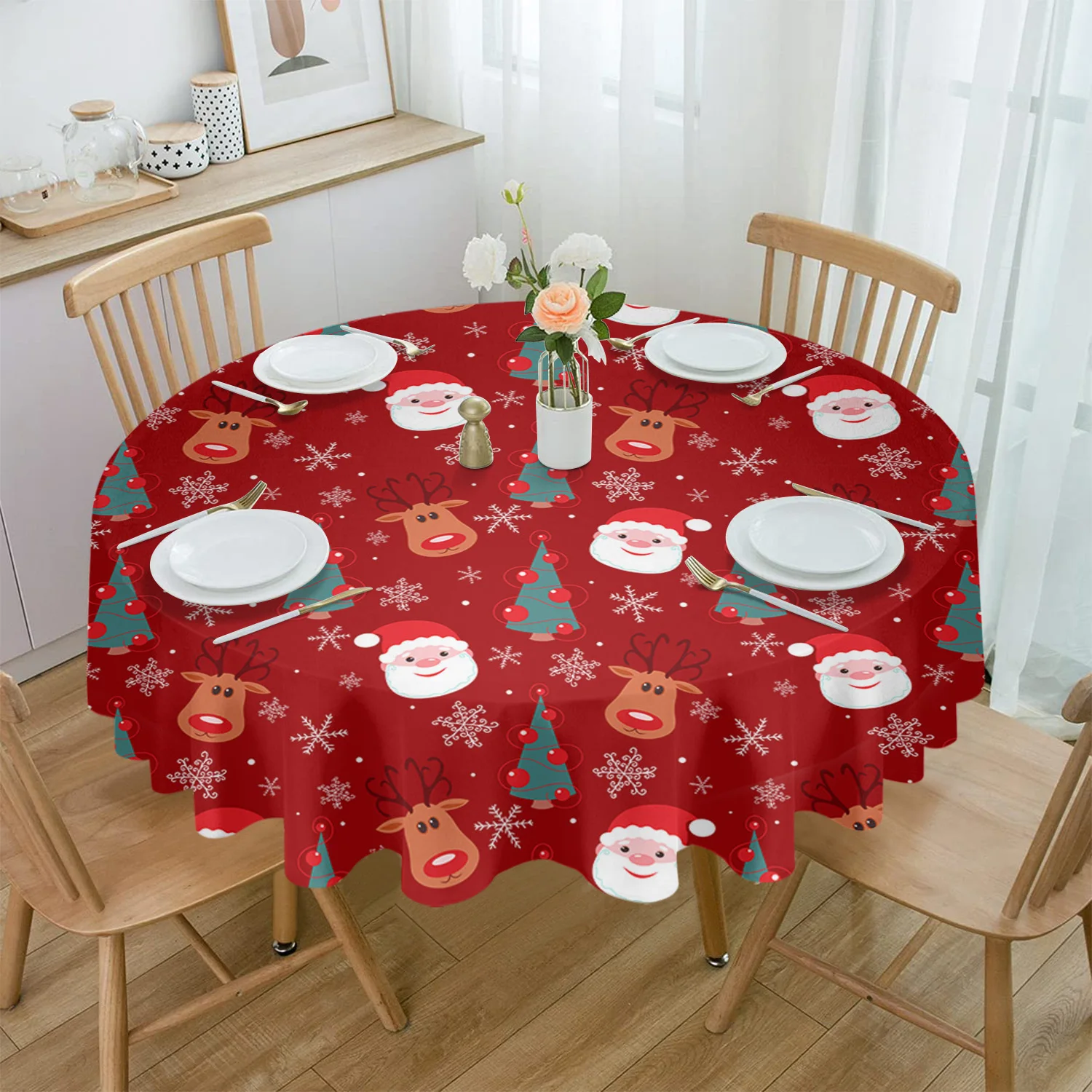 

Рождественская оленя Санта круглая скатерть водонепроницаемый Свадебный декор скатерть для стола Рождественская вечеринка Декоративная скатерть
