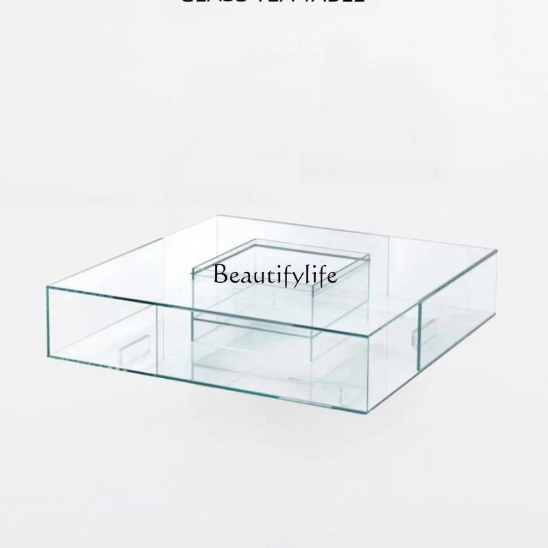 

Tempered Glass Coffee Table Living Room Italian Designer Italian Minimalist Square Short Tea Table Deck