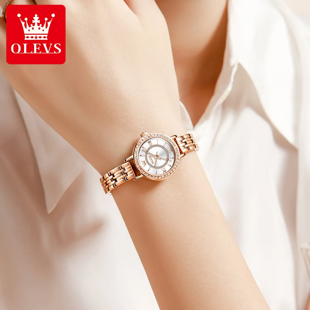 OLEVS 5508 Luxury Women Watches Gift Box Set With Bangle Necklace, Waterproof Rhinestones Small Ladies Quartz Wrist Watch Woman