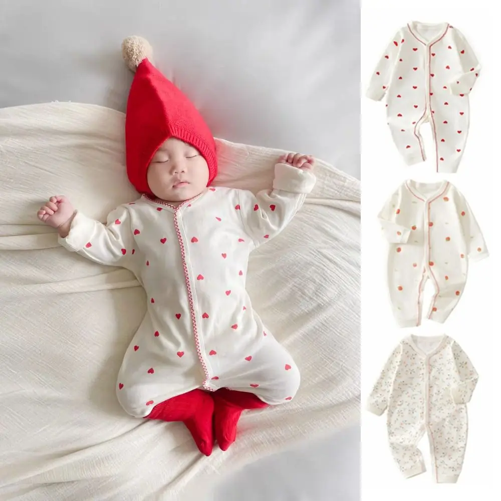Long Sleeve Baby Romper Pure Cotton Strawberry Cartoon Love Bodysuit Stripe Soft Fabric Infant Romper Baby Boy Girl