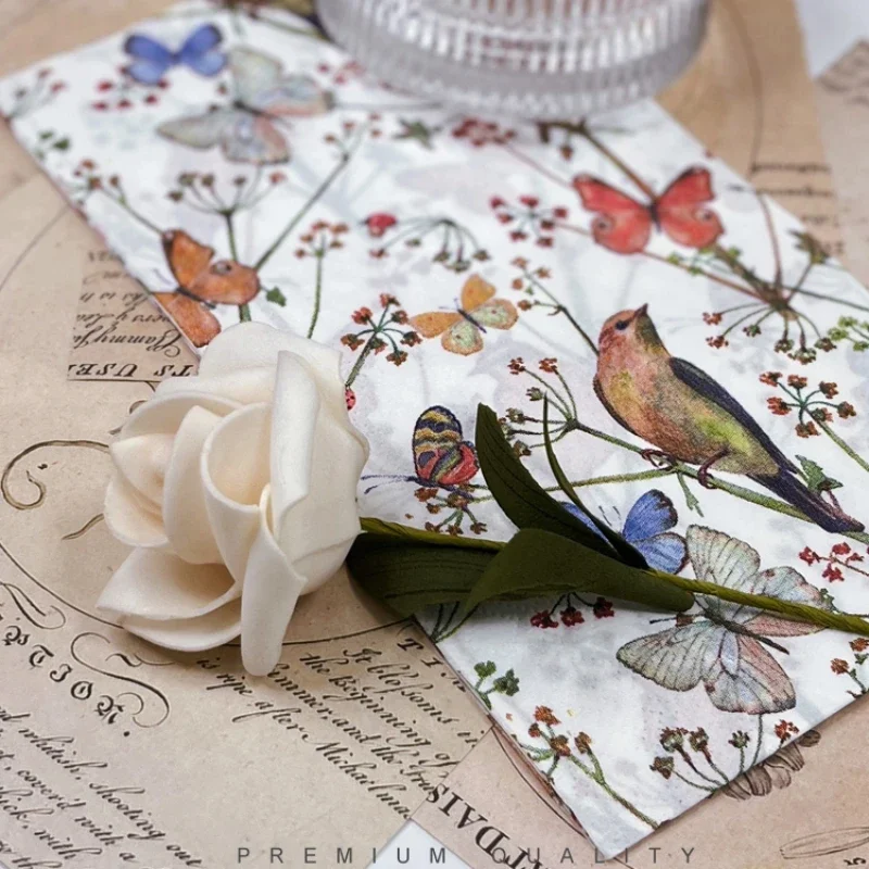 20pcs/pac 2-Ply 33*40cm Colourful Flower Bird Butterfly Print Napkin Rectangle Paper Napkin Decorative Cup Flower Placemat