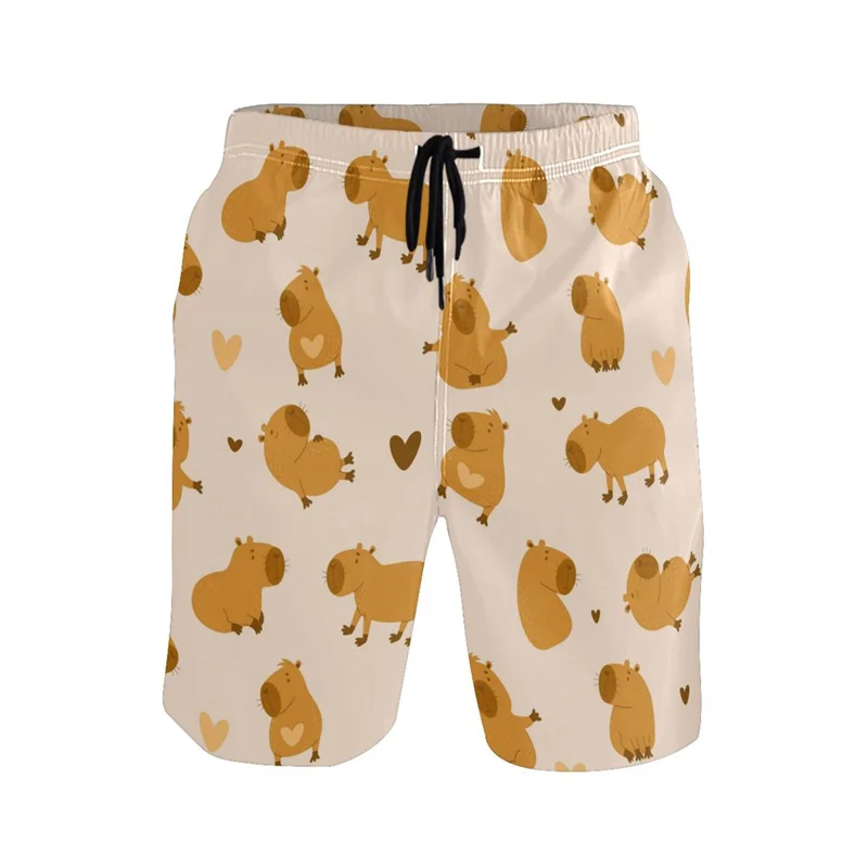Mens Beach Shorts Cartoon Animal 3d Print Capybara Cool Summer Surf Board Quick Dry Sports Loose Swim Trunks Kids Clothes