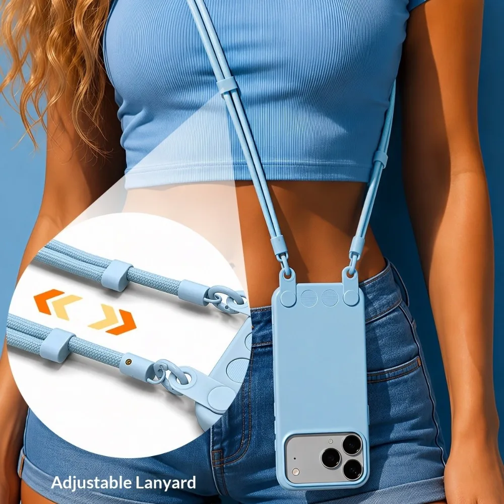 Elegant Crossbody Long Lanyard Phone Case with Skin-Touch Anti-Fall Liquid PC Cover