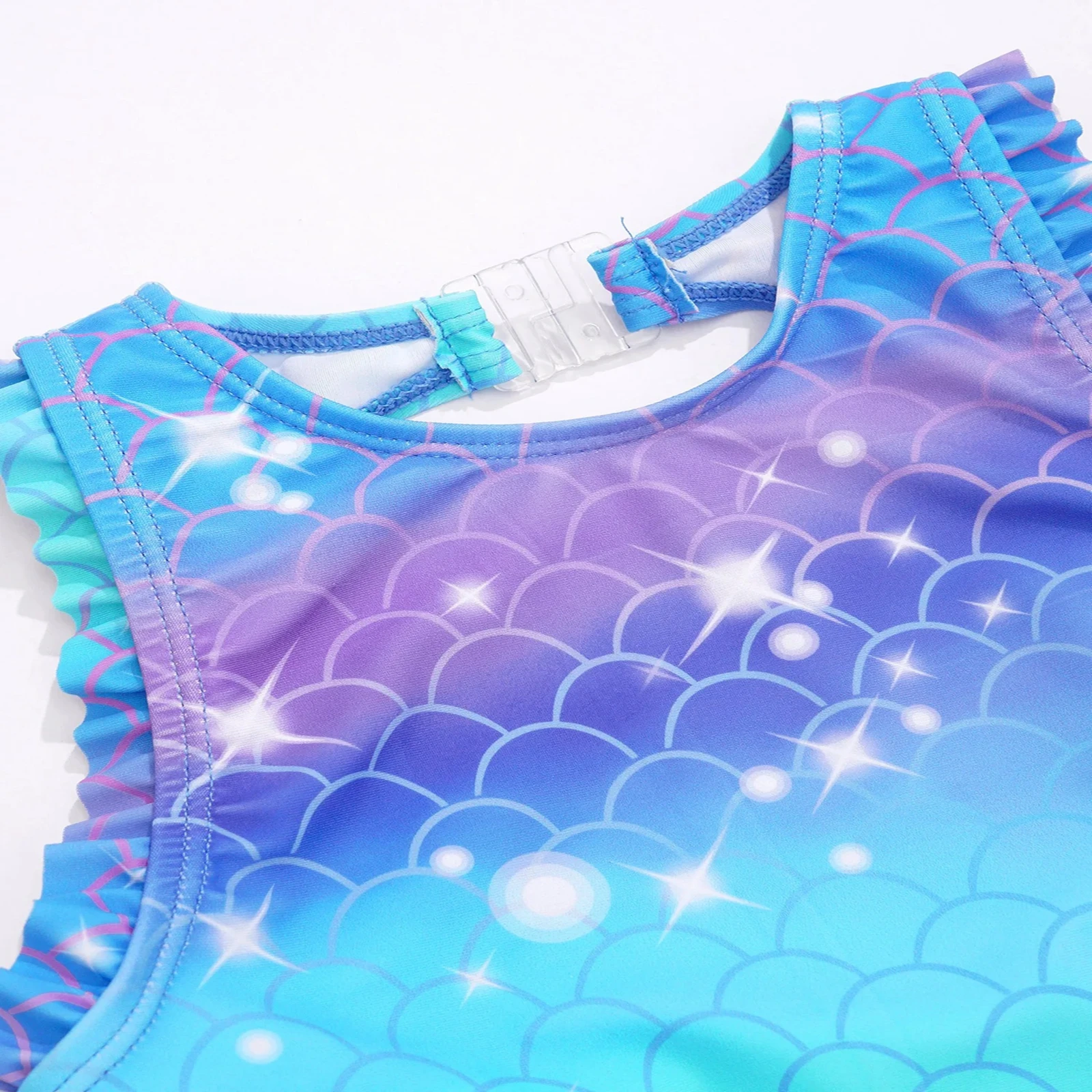 Children Swimsuit Kids Girls Mermaid Swimsuit Sleeveless Fish Scales Print Ruffle Flounce Jumpsuit Bathing Suit Pool Beach Athletic Swimwear