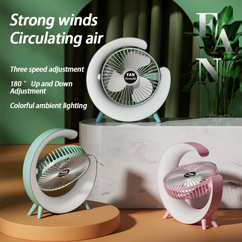 Xiaomi-ventilador de escritorio silencioso con carga USB, lรกmpara de caballo corriente colorida Original, para el hogar, oficina, dormitorio de