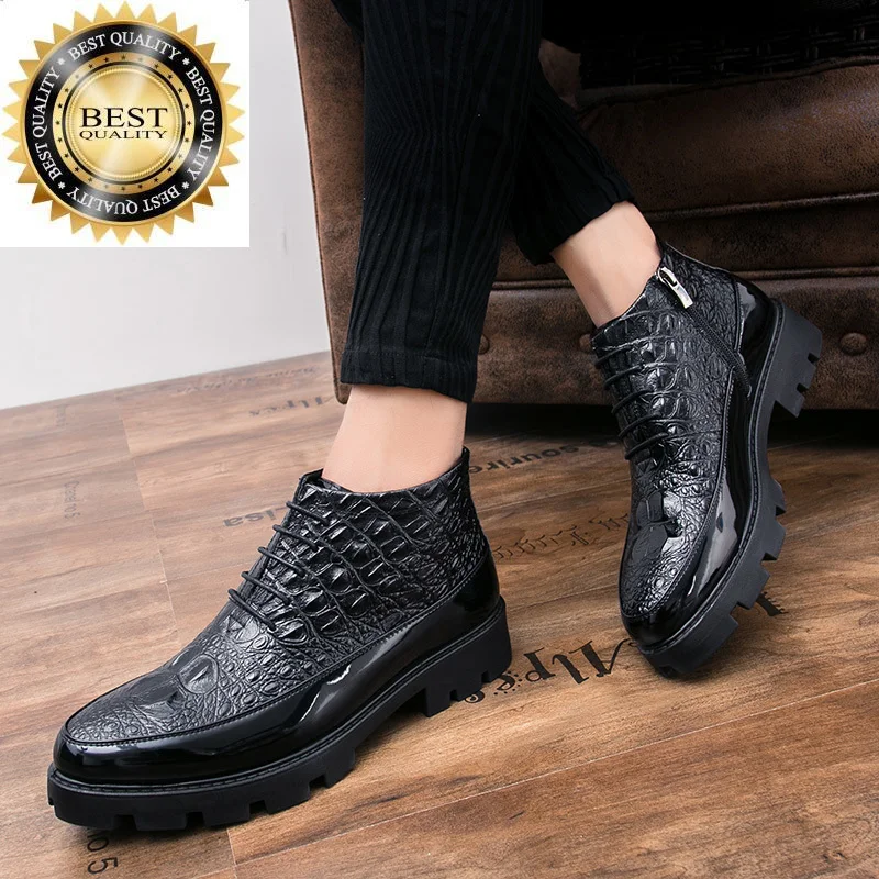 

Boots Handmade Classic lace Men up High Quality Leather Dress Shoes fashion Outdoor Autumn Man Moccasins Ankle