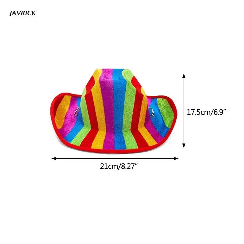 Fashion Rainbow Cowboy Hat Western Style Large Brim Hat Fedora Felt Jazz Accessory Wide Curve Brim