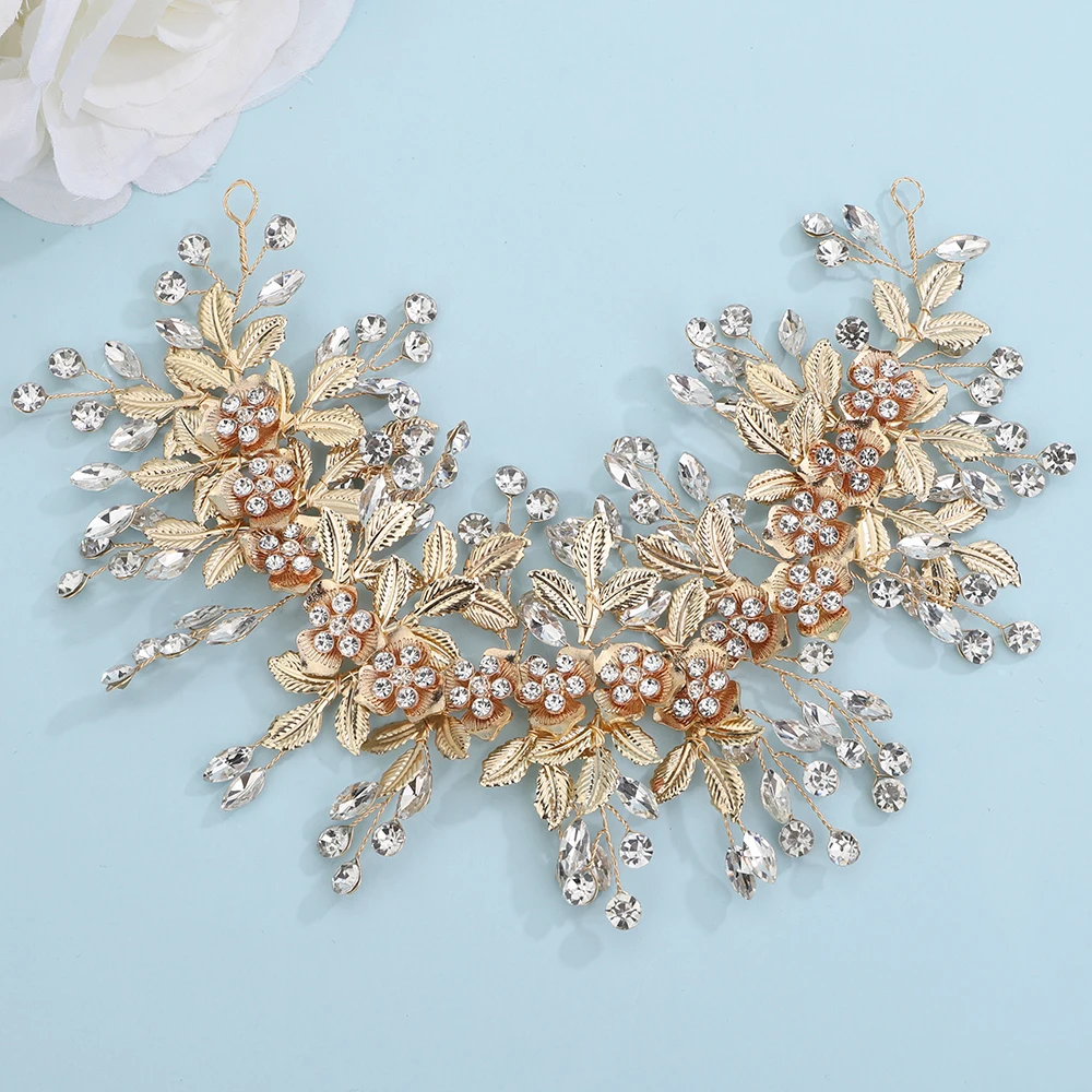 Vintage Silver Wedding Headdress Rhinestone Luxury Headband Handmade Women Hair Ornaments Tiara Wedding Hair Accessories