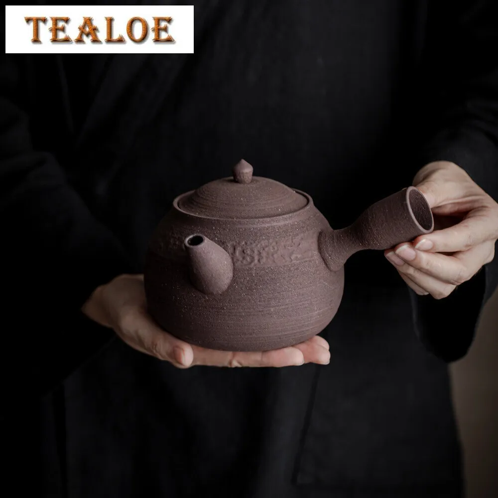 Rock Mud Handmade Tea Warmer Stove Japanese Style Side Handle Pot Warmer Vintage Tea Stove Kettle Stand Ceremony Ornaments